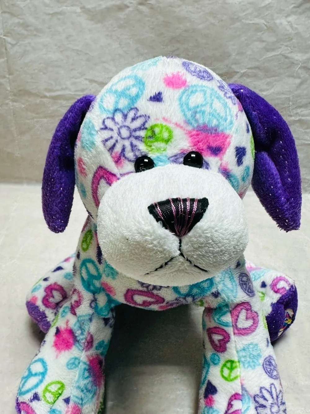 WEBKINZ GANZ Plush Puppy Toy - Purple & Multicolor Peace Signs